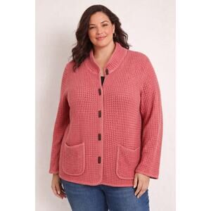 FOCUS 100% Cotton Coral Waffle Weave Knit Jacket XL 16